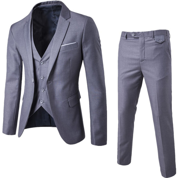 Men Suits Blazers 3 Pieces 2 Sets Elegant Luxury Wedding Business Vest Pants Blue Coats