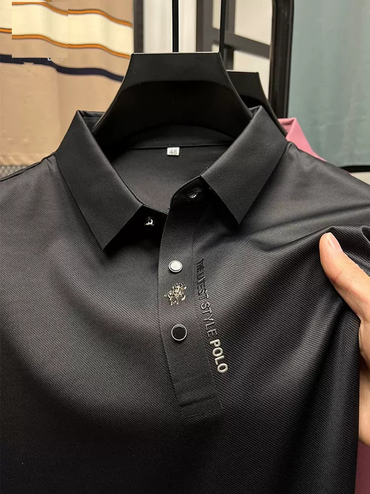 Summer Business High-End Solid Color High Quality Short Sleeve Polo Shirt Lapel Collar New Men Fashion Casual No Trace Printing