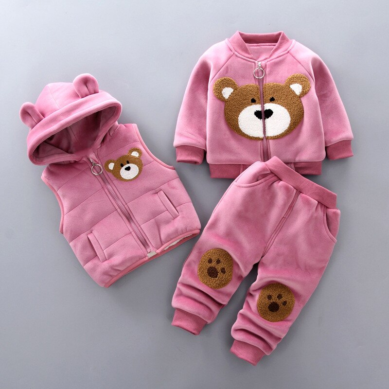 3-pc Baby Boys And Girls Clothing Set Tricken Fleece Children Hooded Outerwear