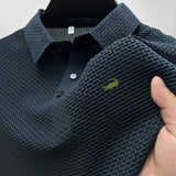 Men's High Quality Knitted Ice Cool Polo Shirt-Casual Polo Collar Rib Breathable Top.