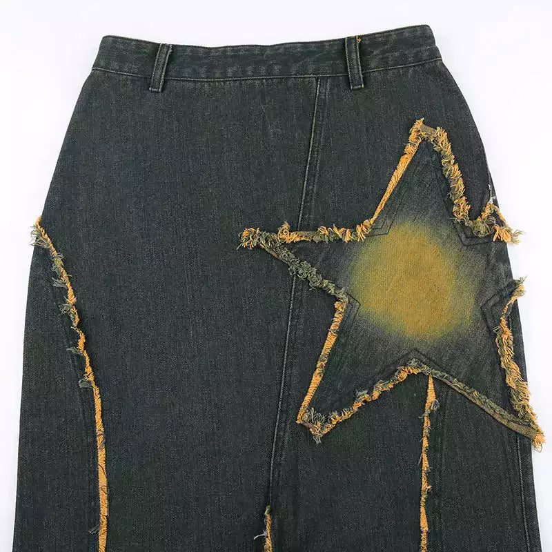 Y2K Star Long Denim Skirt