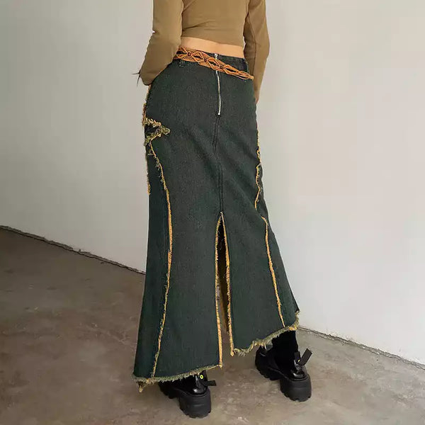 Y2K Star Long Denim Skirt