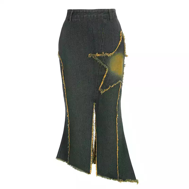 Y2K Star Long Denim Skirt