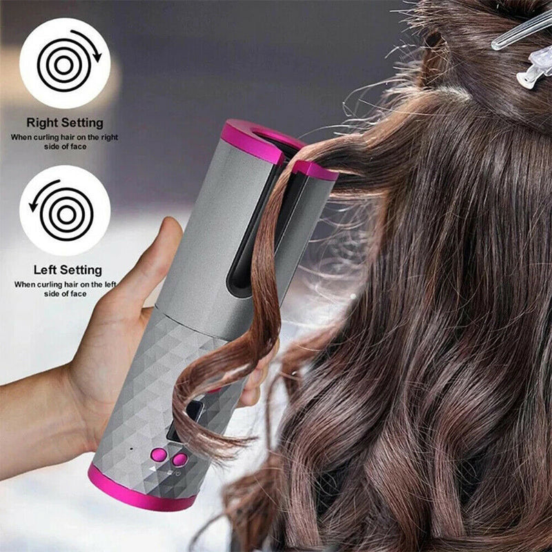 Electric LCD Display Automatic Rotating Cordless Hair Curler Fast Curling Iron Tongs