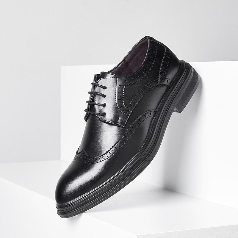 British Pointed Leather Shoes Business Formal Brogue Korean Casual Shoes