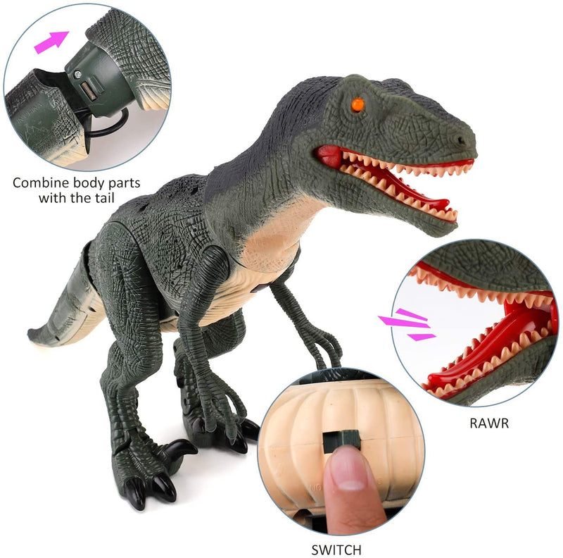 Remote Control RC Walking Dinosaur Toy With Shaking Head, Light Up Eyes & Sounds