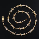 2.5mm Wire Chain Hip Hop Necklace Micro Inlaid Sun Word Buckle Thorns