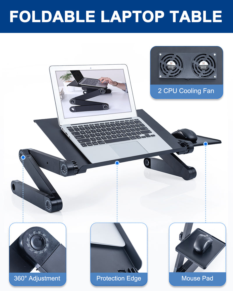 Adjustable Laptop Stand, RAINBEAN Laptop Desk with 2 CPU Cooling USB Fans