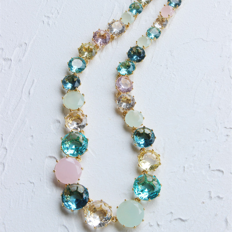 Sky Blue Multi-colored Diamond Wedding Temperament Long Necklace