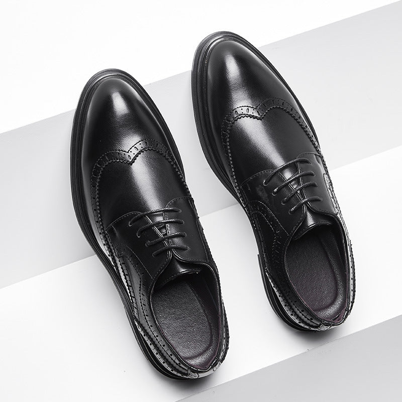 British Pointed Leather Shoes Business Formal Brogue Korean Casual Shoes