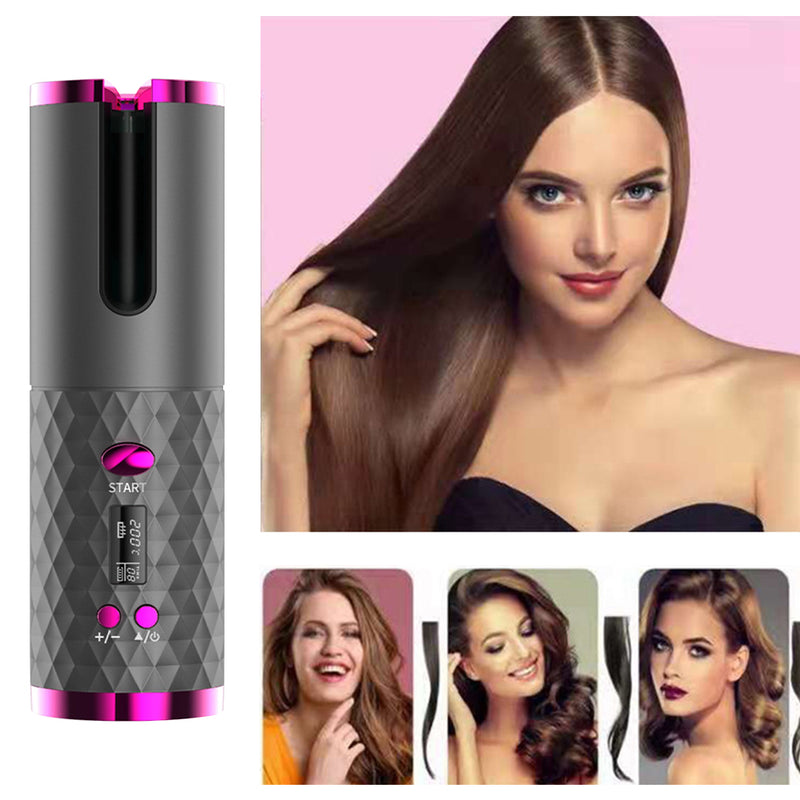 Electric LCD Display Automatic Rotating Cordless Hair Curler Fast Curling Iron Tongs