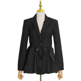 Design Sense Coat One Button Stitching Small Hem Drawstring Short Black Female Suit