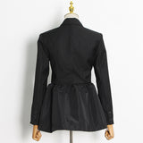 Design Sense Coat One Button Stitching Small Hem Drawstring Short Black Female Suit