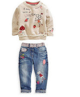 2-piece Kid Girl Long Sleeves Cartoon Denim Jean Set