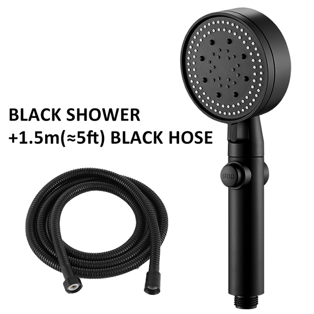 Shower Head Water Saving Black 5 Mode Adjustable High Pressure Shower