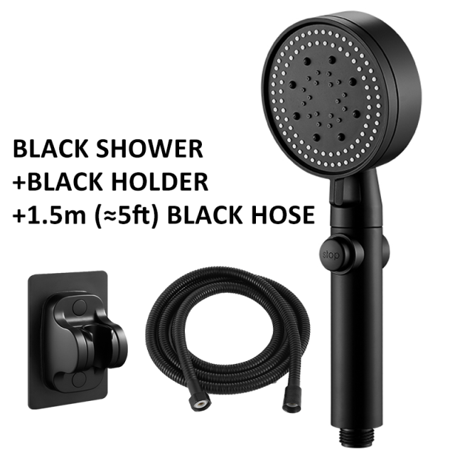 Shower Head Water Saving Black 5 Mode Adjustable High Pressure Shower