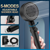 Shower Head Water Saving Black 5 Mode Adjustable High Pressure Shower