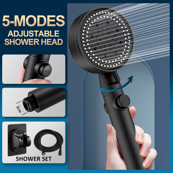 Shower Head Water Saving Black 5 Mode Adjustable High Pressure Shower