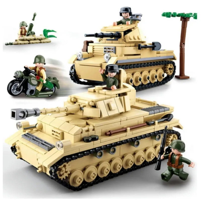 MOC Military WW2 German Panzer IV Tank Kids Building Blocks